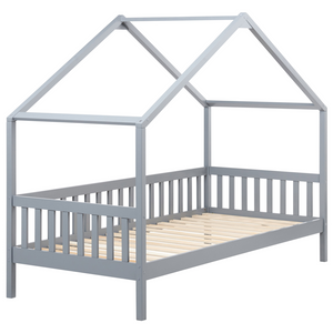 Letto a forma di casa per bambini Legno di pino grigio UE Struttura letto singolo con doghe