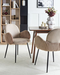 Set di 2 sedie da pranzo in tessuto tortora stile retrò seduta rotonda