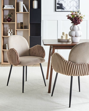 Set di 2 sedie da pranzo in tessuto tortora stile retrò seduta rotonda