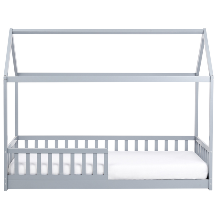 Letto per bambini a forma di casa UE Telaio singolo 90 x 200 cm con doghe in legno di pino grigio