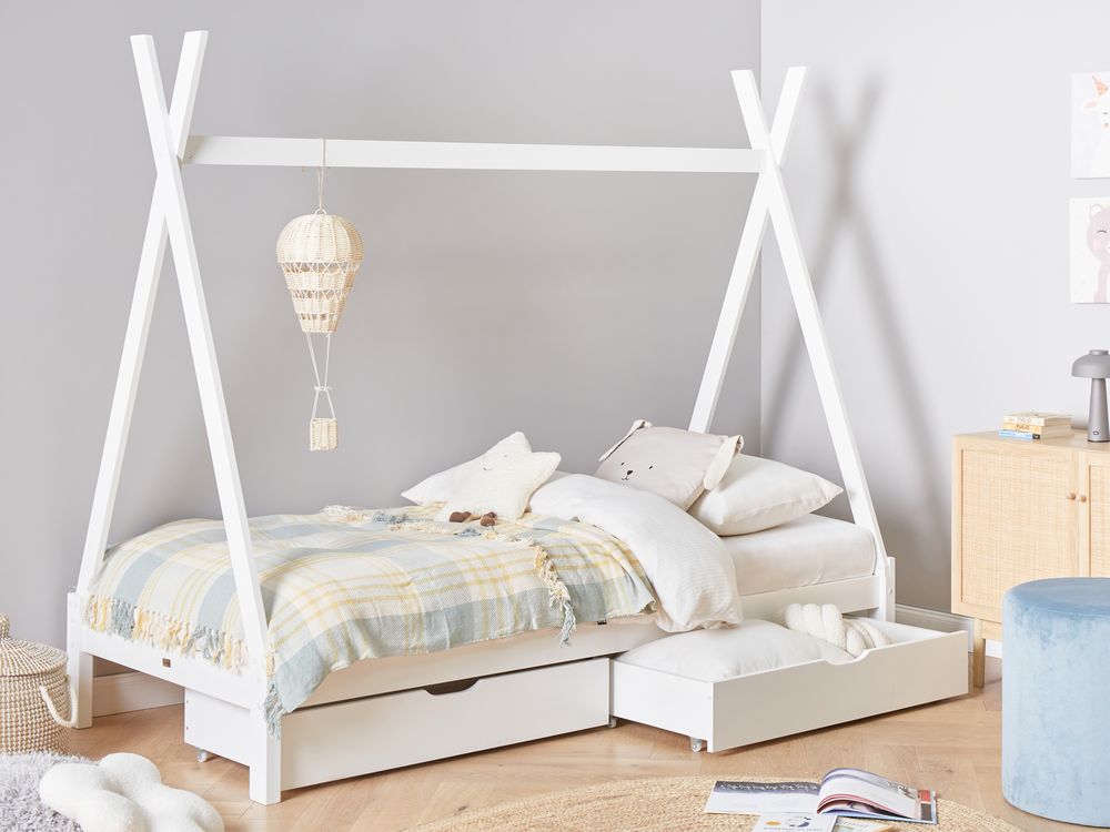Set di 2 cassetti per il letto in legno massiccio bianco Scatole sotto il letto con ruote
