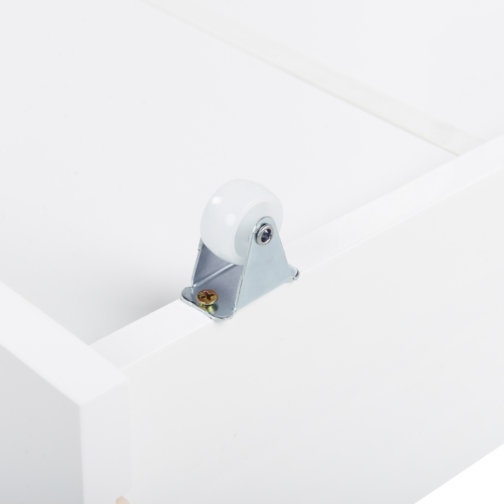 Set di 2 cassetti per il letto in legno massiccio bianco Scatole sotto il letto con ruote