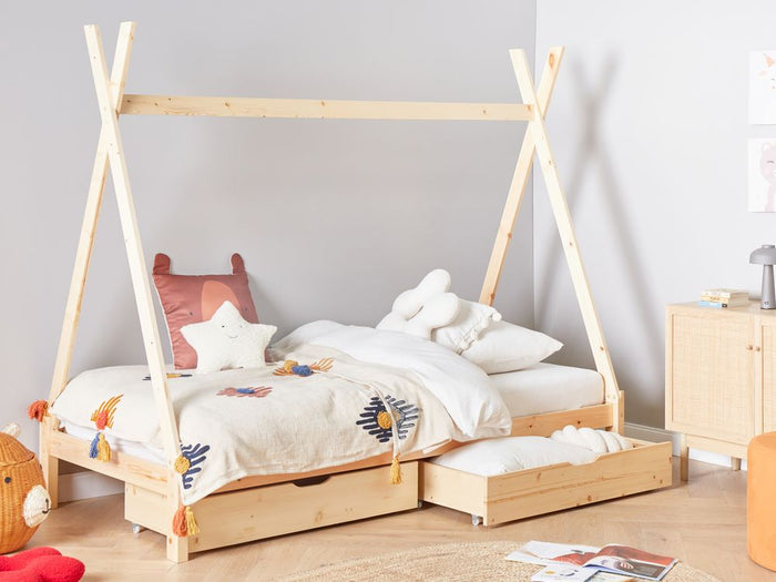 Set di 2 cassetti per il letto in legno di pino chiaro Scatole sotto il letto con ruote