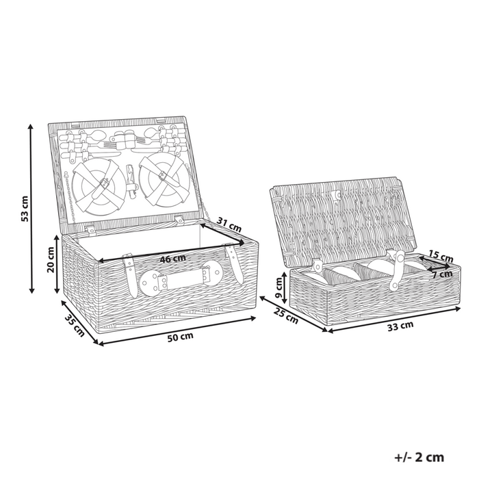 Cesto da picnic in vimini marrone per 4 persone con borsa termica stile semplice ed elegante