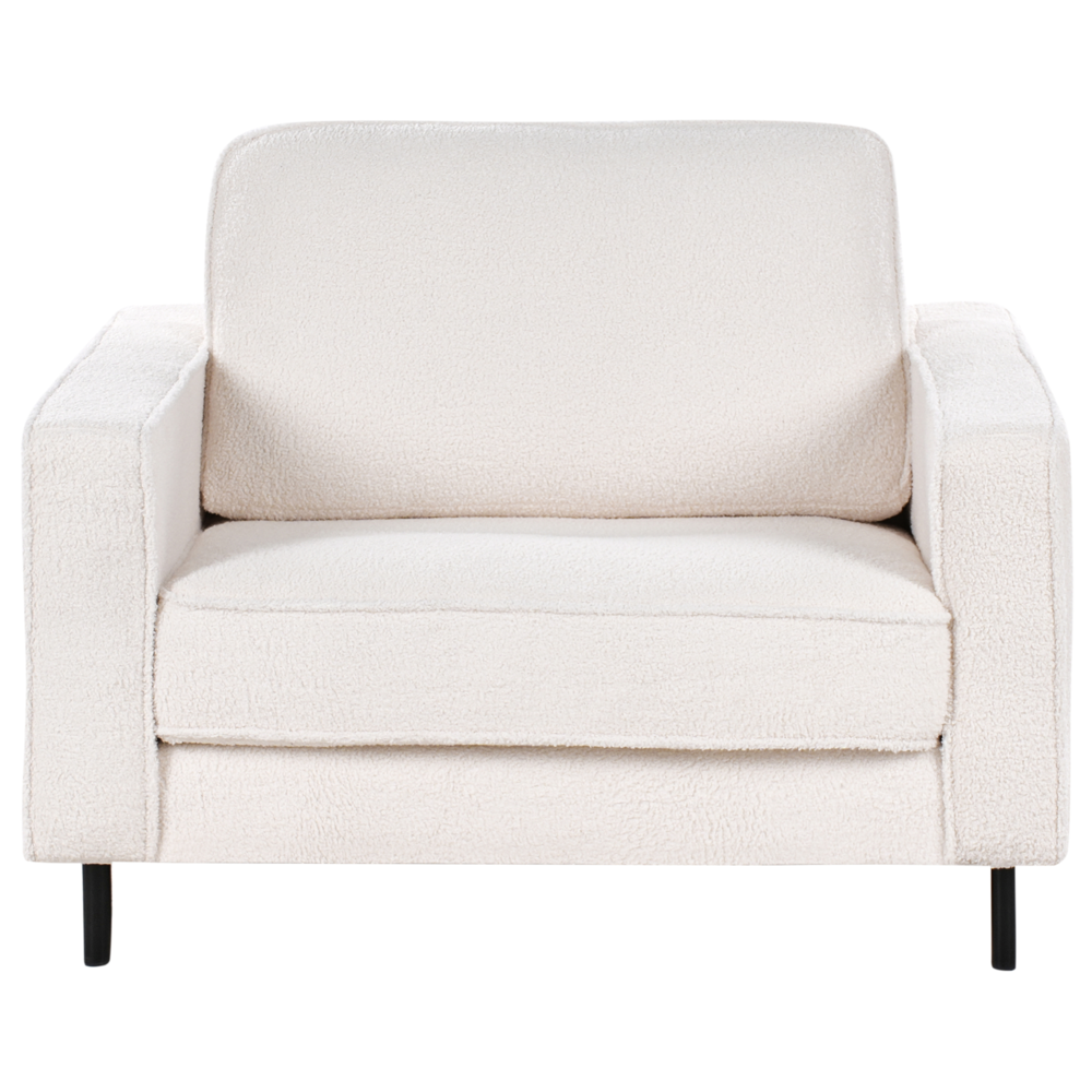 Set da divano 3 posti  in tessuto boucle bianco divano e poltrona con gambe in metallo Design Da Salotto Retrò