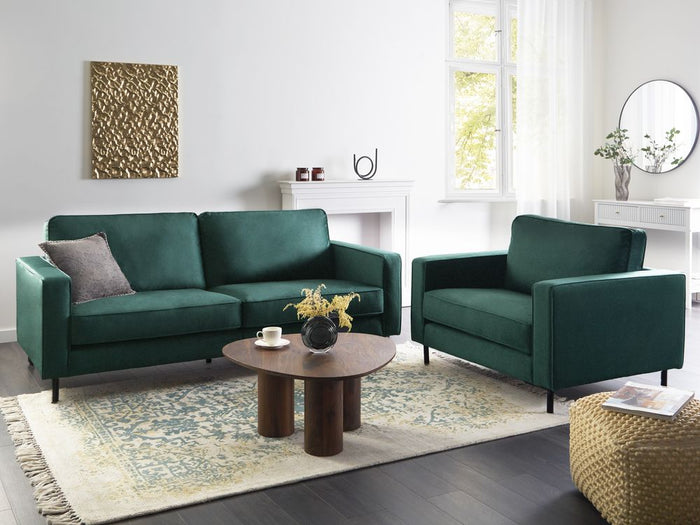 Set da divano 3 posti in velluto verde scuro divano e poltrona con gambe in metallo Design Da Salotto Retrò
