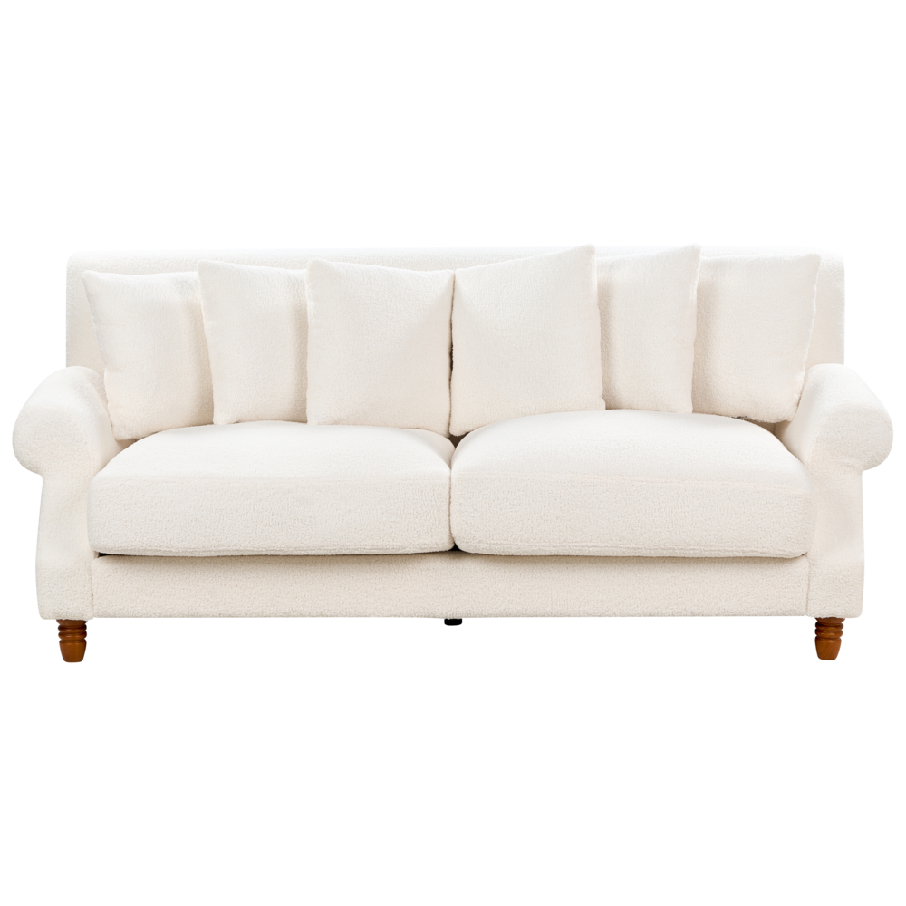 Divano con 6 cuscini Rivestimento in tessuto bianco sporco Gambe in legno chiaro 2 posti