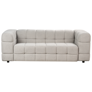 Divano imbottito a 3 posti in tessuto poliestere boucle con gambe nere braccioli grigio chiaro stile moderno elegante