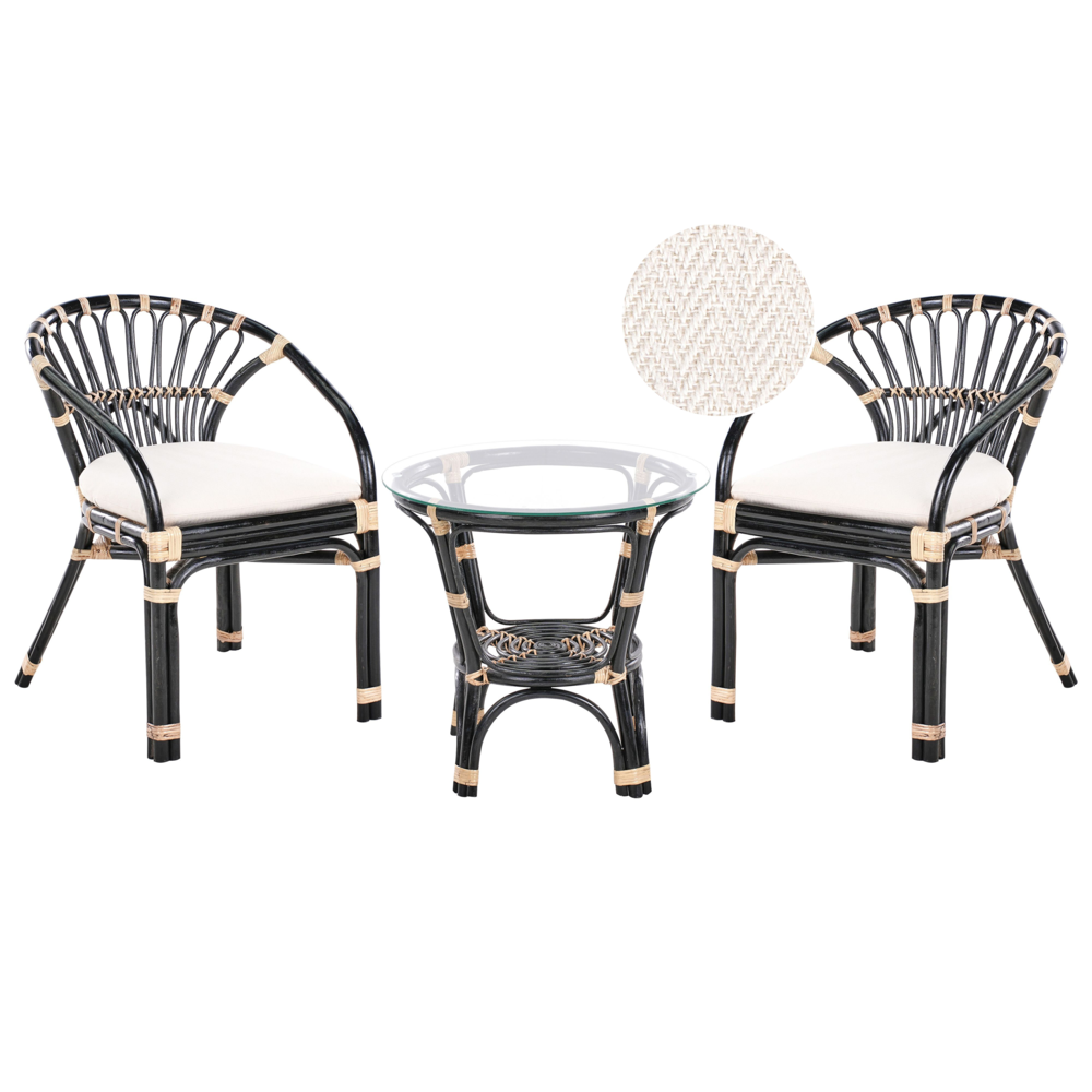 Set bistrot in rattan composto da 2 sedie con cuscini e tavolo fatto a mano nero set da balcone