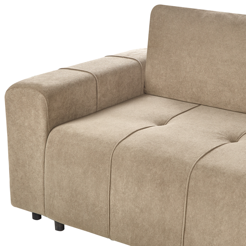 Divano angolare 3 posti rivestito in tessuto a coste con poggiabraccia marrone lato sinistro stile moderno soggiorno