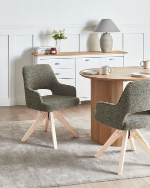 Sedia da pranzo girevole con schienale curvo tessuto boucle verde stile scandinavo