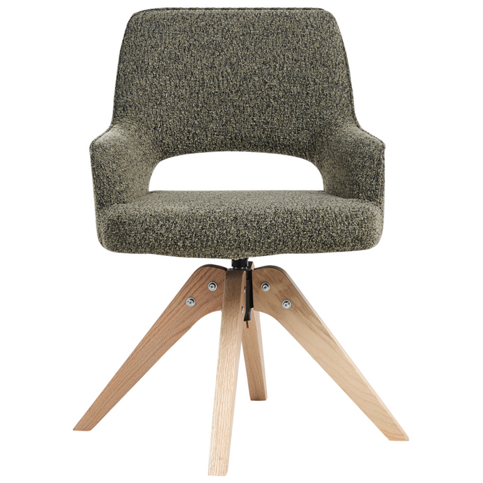 Sedia da pranzo girevole con schienale curvo tessuto boucle verde stile scandinavo
