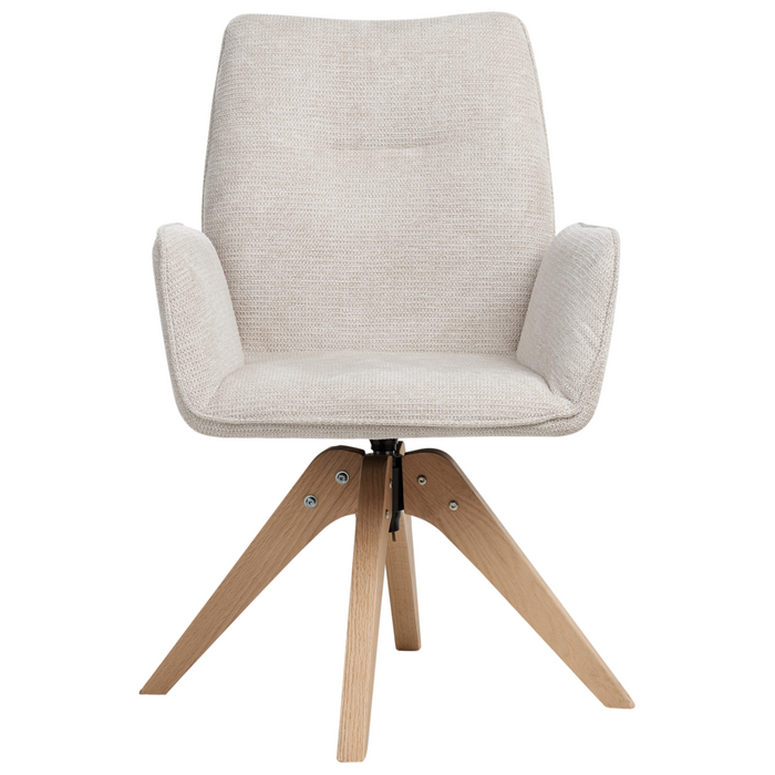 Sedia da pranzo girevole con schienale alto in lino beige chiaro stile scandinavo