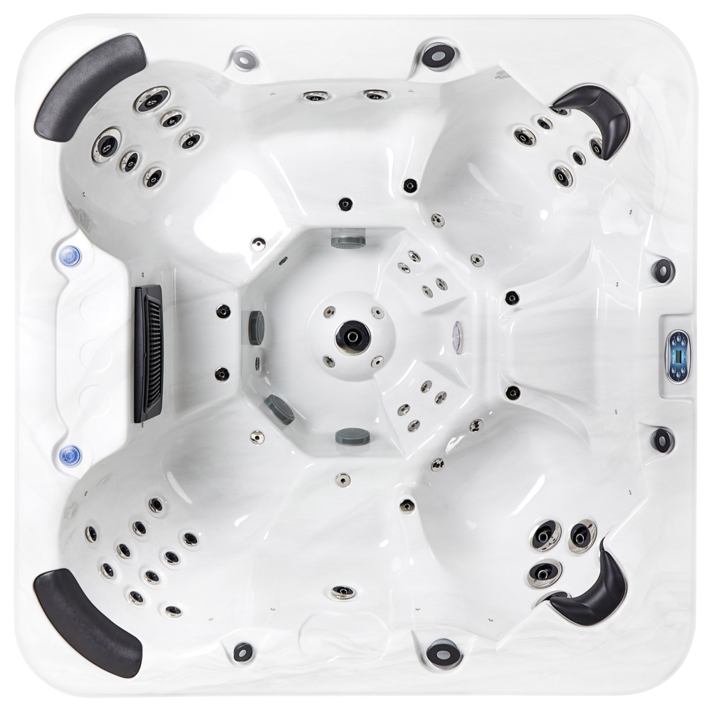 Vasca idromassaggio in acrilico bianco 225 x 225 cm 55 getti pannelli esterni marroni con riscaldamento a LED