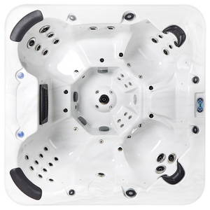 Vasca idromassaggio in acrilico bianco 225 x 225 cm 55 getti pannelli esterni marroni con riscaldamento a LED