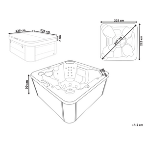 Vasca idromassaggio in acrilico bianco 225 x 225 cm 55 getti pannelli esterni marroni con riscaldamento a LED