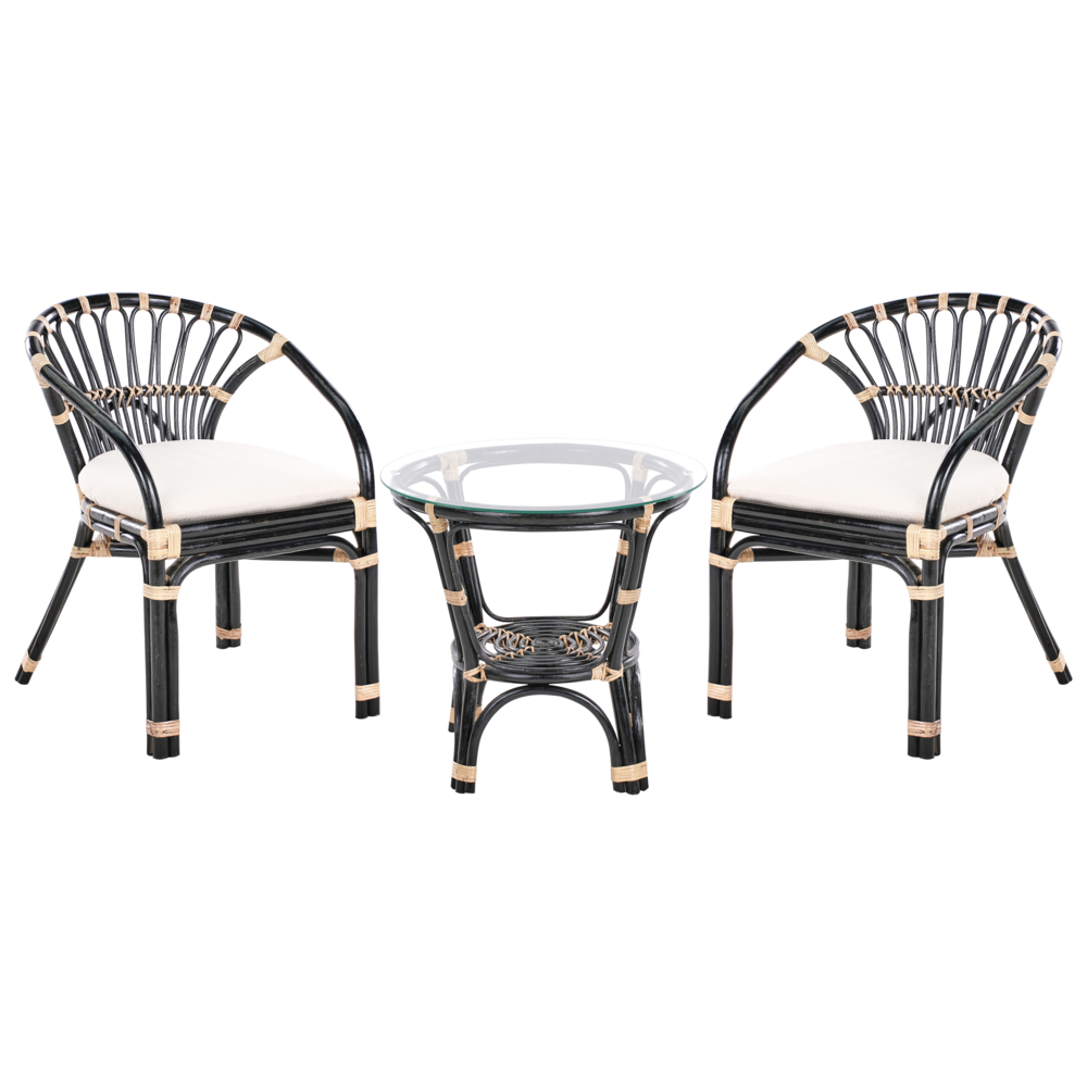 Set bistrot in rattan composto da 2 sedie con cuscini e tavolo fatto a mano nero set da balcone