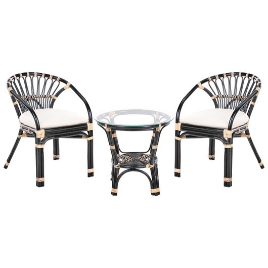 Set bistrot in rattan composto da 2 sedie con cuscini e tavolo fatto a mano nero set da balcone