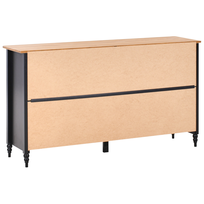 Credenza nera a 2 ante e 4 cassetti, mobile contenitore in stile scandinavo con piano in legno