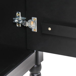 Credenza nera a 2 ante e 4 cassetti, mobile contenitore in stile scandinavo con piano in legno