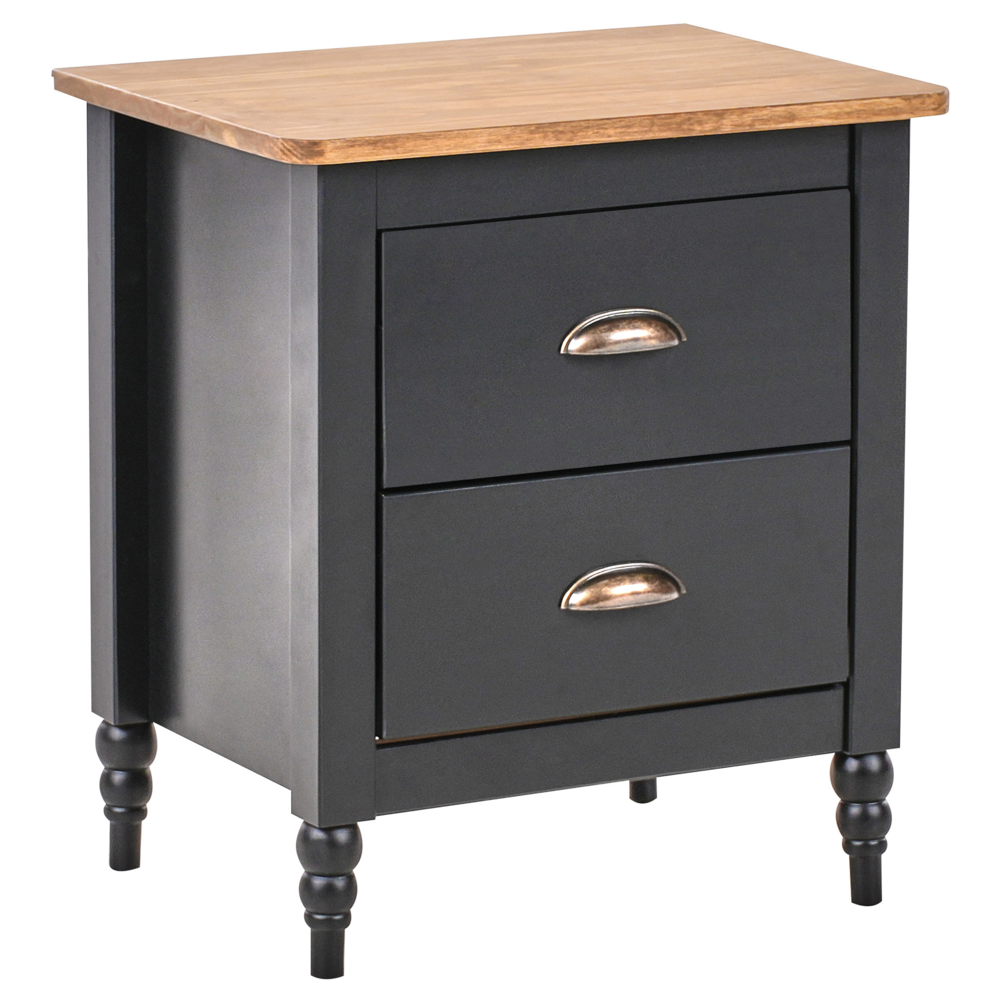 Comodino 2 cassetti retro Comodino 2 cassetti legno chiaro e nero