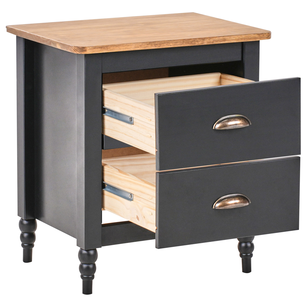 Comodino 2 cassetti retro Comodino 2 cassetti legno chiaro e nero