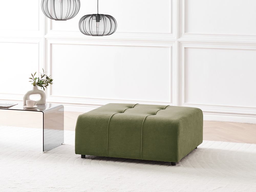Ottomana imbottita in tessuto verde Gambe nere Stile moderno