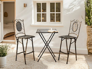 Tavolo da bar da giardino pieghevole con piano in metallo nero effetto anticato stile retrò