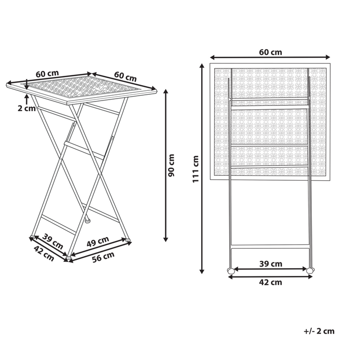 Tavolo da bar da giardino pieghevole con piano in metallo nero effetto anticato stile retrò