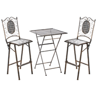 Set bar da giardino Ferro nero pieghevole Metallo afflitto 2 sedie Tavolo all'aperto Resistenza alla ruggine UV Stile retrò francese