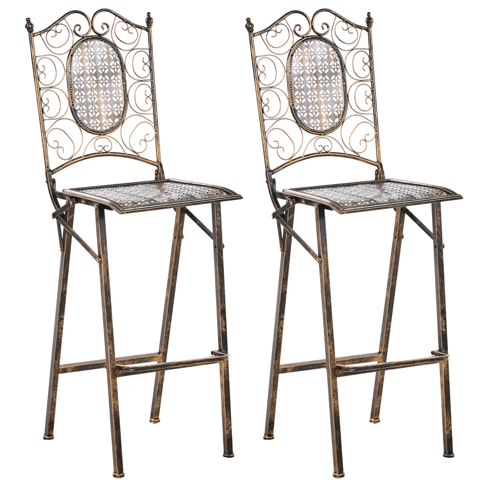 Set bar da giardino Ferro nero pieghevole Metallo afflitto 2 sedie Tavolo all'aperto Resistenza alla ruggine UV Stile retrò francese