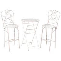 Set bar da giardino Beige Chiaro Ferro pieghevole Metallo afflitto 2 sedie Tavolo all'aperto Resistenza alla ruggine UV Stile retrò francese