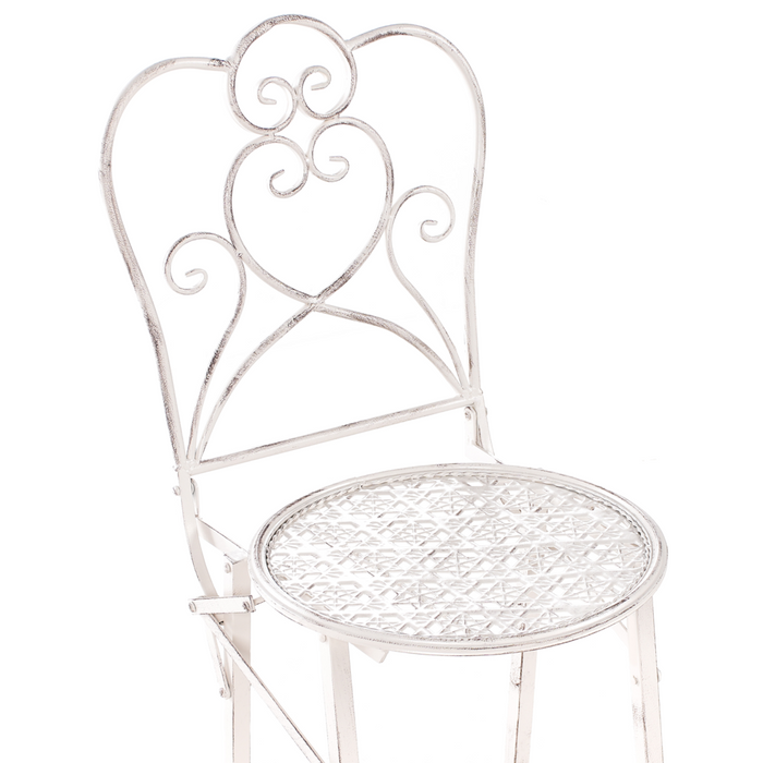 Set bar da giardino Beige Chiaro Ferro pieghevole Metallo afflitto 2 sedie Tavolo all'aperto Resistenza alla ruggine UV Stile retrò francese