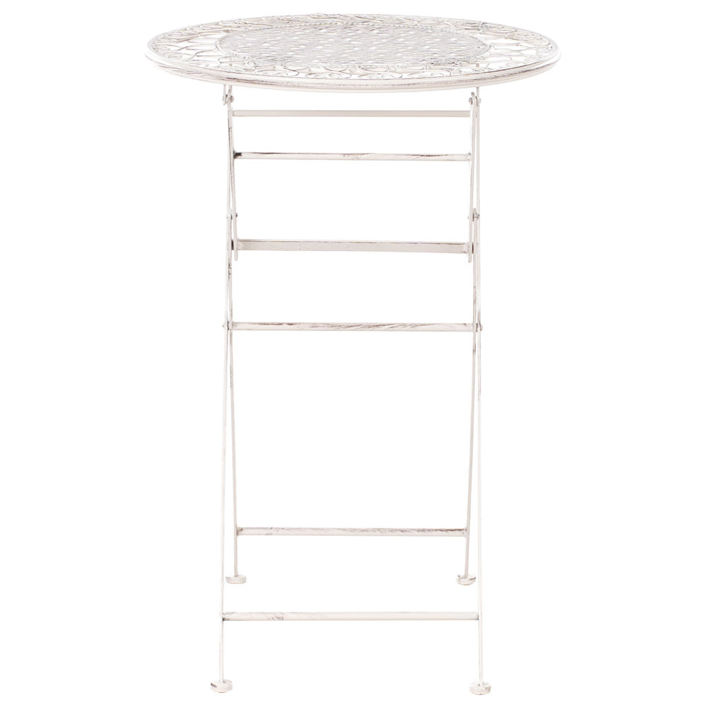 Set bar da giardino Beige Chiaro Ferro pieghevole Metallo afflitto 2 sedie Tavolo all'aperto Resistenza alla ruggine UV Stile retrò francese