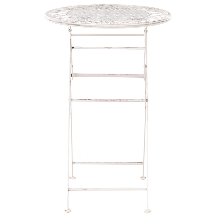 Set bar da giardino Beige Chiaro Ferro pieghevole Metallo afflitto 2 sedie Tavolo all'aperto Resistenza alla ruggine UV Stile retrò francese