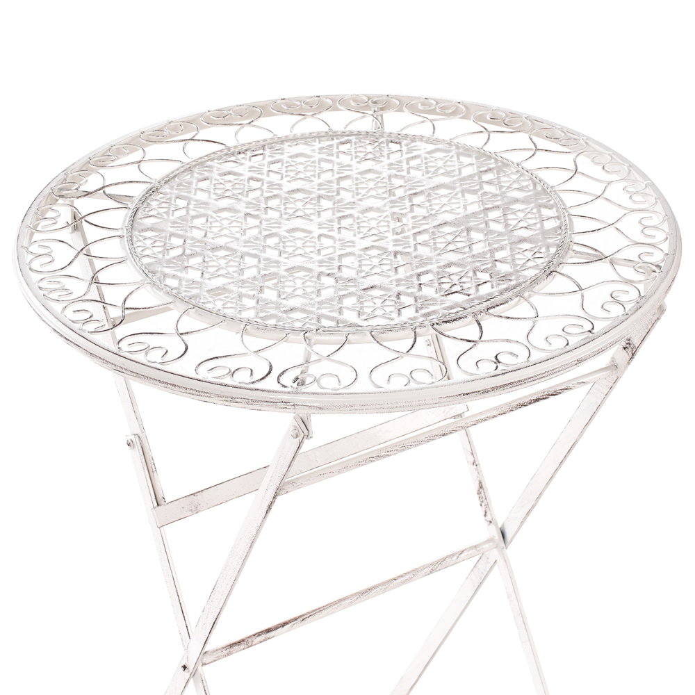 Set bar da giardino Beige Chiaro Ferro pieghevole Metallo afflitto 2 sedie Tavolo all'aperto Resistenza alla ruggine UV Stile retrò francese