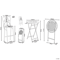 Set bar da giardino Beige Chiaro Ferro pieghevole Metallo afflitto 2 sedie Tavolo all'aperto Resistenza alla ruggine UV Stile retrò francese