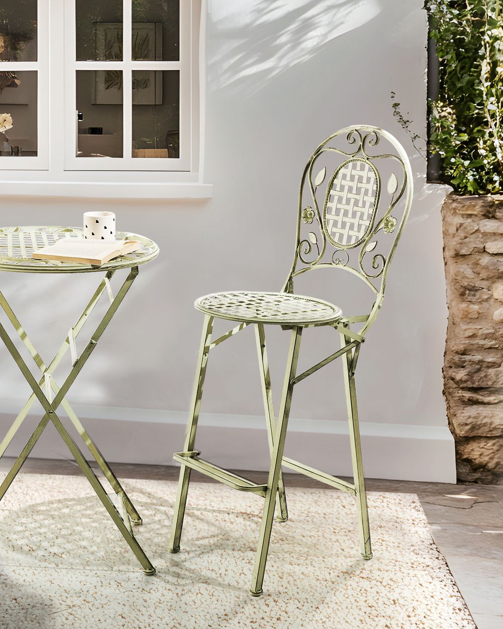 Set di 2 sedie da giardino Bard Verde Ferro Pieghevole Metallo Distressed Outdoor Resistenza alla ruggine UV Stile Francese Retro