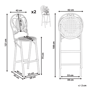 Set di 2 sedie da giardino Bard Verde Ferro Pieghevole Metallo Distressed Outdoor Resistenza alla ruggine UV Stile Francese Retro