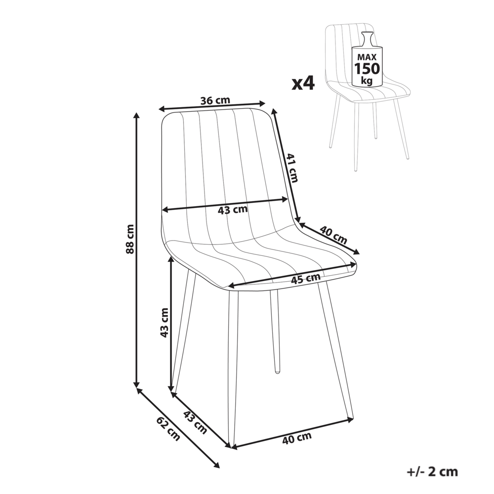 Set di 4 sedie da pranzo in velluto nero Gambe in ferro stile moderno