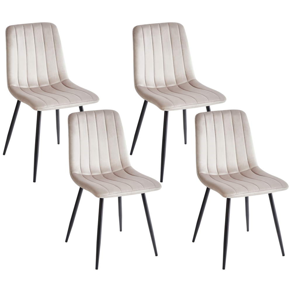 Set di 4 sedie da pranzo in velluto beige Gambe in ferro stile moderno