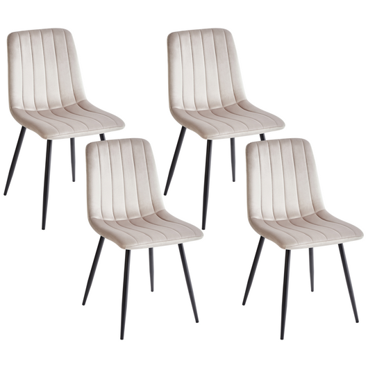 Set di 4 sedie da pranzo in velluto beige Gambe in ferro stile moderno