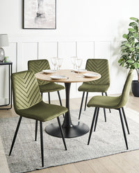 Set di 4 sedie da pranzo in velluto per la sala da pranzo gambe in ferro verde oliva stile elegante