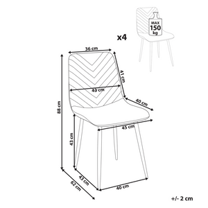 Set di 4 sedie da pranzo in velluto per la sala da pranzo gambe in ferro nero stile elegante