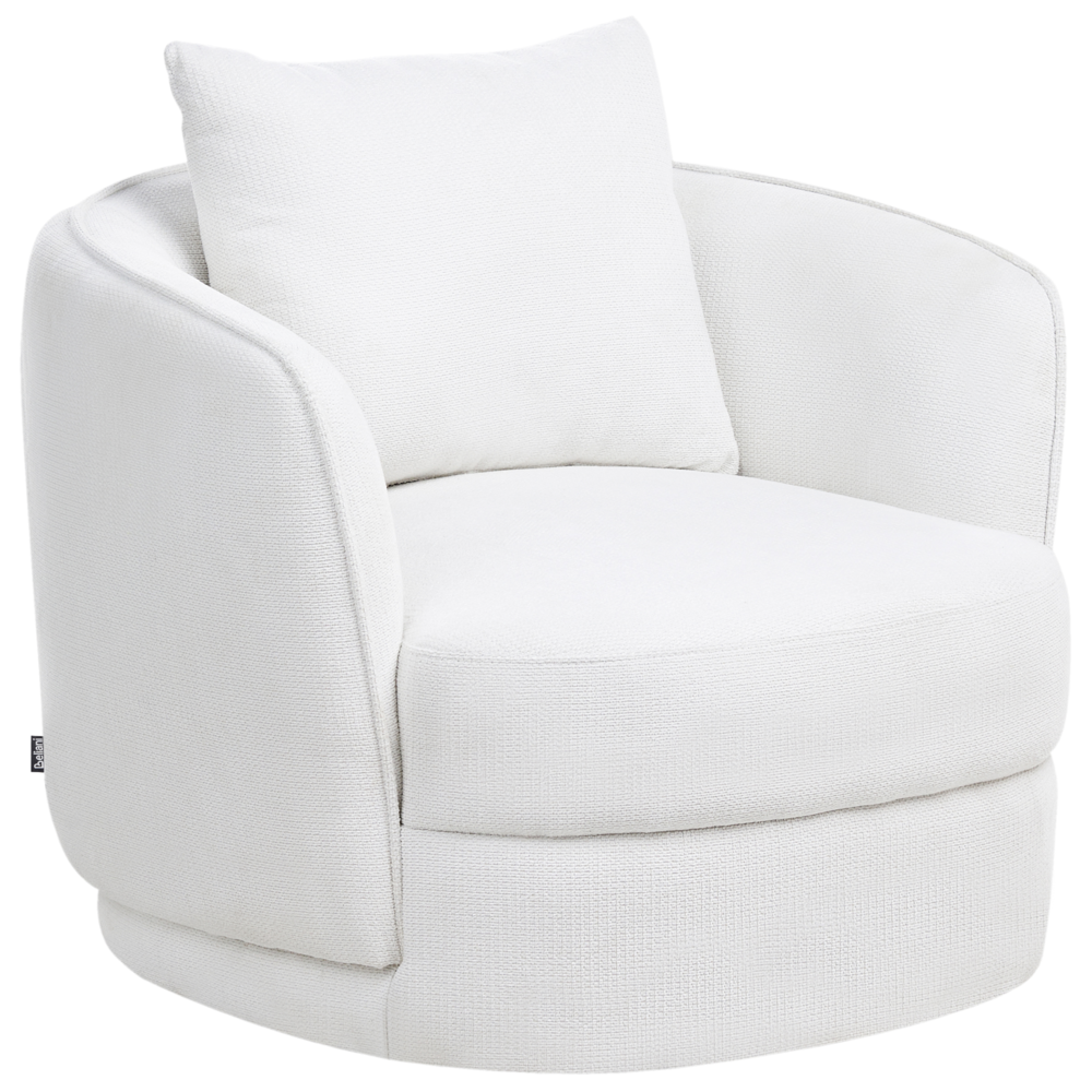 Poltrona Bianco Sporco Poliestere Cuscino Girevole Sfoderabile Schienale Rotondo Stile Retro Glam Soggiorno