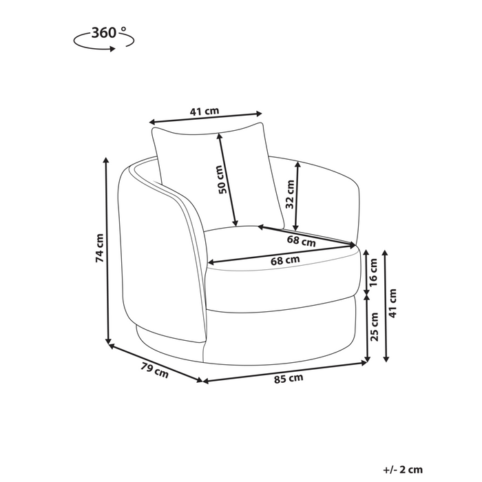 Poltrona Bianco Sporco Poliestere Cuscino Girevole Sfoderabile Schienale Rotondo Stile Retro Glam Soggiorno