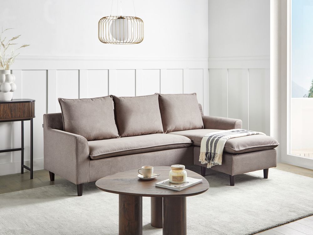 Divano componibile angolare in tessuto tortora lato sinistro Cuscino schienale stile moderno