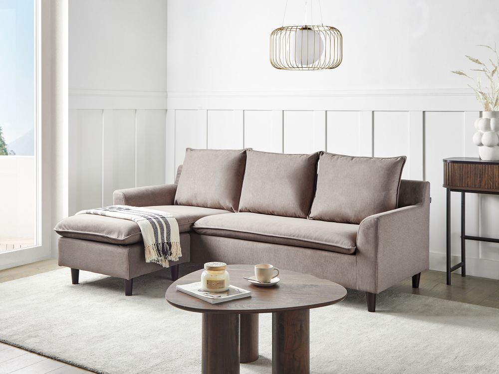 Divano componibile angolare in tessuto tortora lato destro Cuscino schienale stile moderno