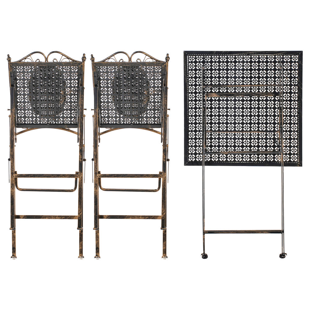 Set bar da giardino Ferro nero pieghevole Metallo afflitto 2 sedie Tavolo all'aperto Resistenza alla ruggine UV Stile retrò francese