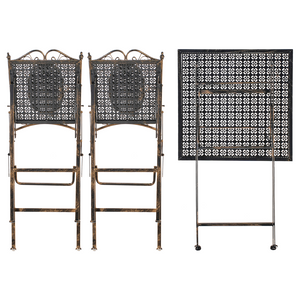 Set bar da giardino Ferro nero pieghevole Metallo afflitto 2 sedie Tavolo all'aperto Resistenza alla ruggine UV Stile retrò francese